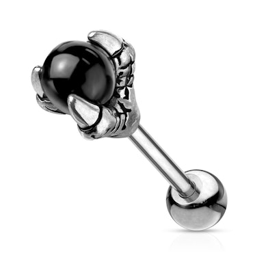 Ohrpiercing mit Kugel in einer Drachenklaue