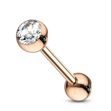 Rotgoldbeschichtetes Zungenpiercing mit Stein