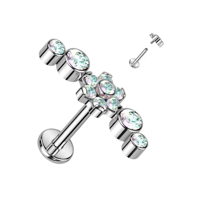 Titan-Labret mit Blume in der Mitte und CZ-Steinen