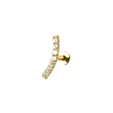 Bogenförmiges Push-in Labret aus 14k Gold mit Steinen