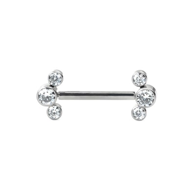 Gewindeloses Brustwarzen-Barbell mit 3 CZ Bezel Endstücke