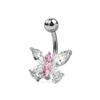 Bauchnabelpiercing mit einem Schmetterling aus Kristallen