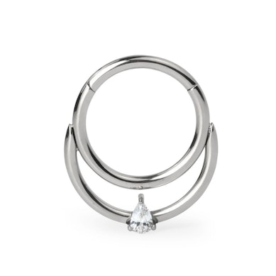 Titan Scharnierring mit Doppelring und einem tropfenförmigen Stein