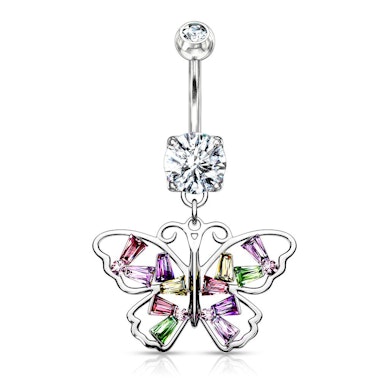 Bauchnabelpiercing mit multifarbenem Schmetterling