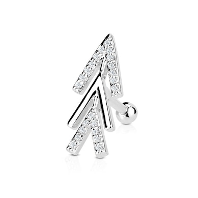 Ohrpiercing mit abstraktem Pfeil und Steinen