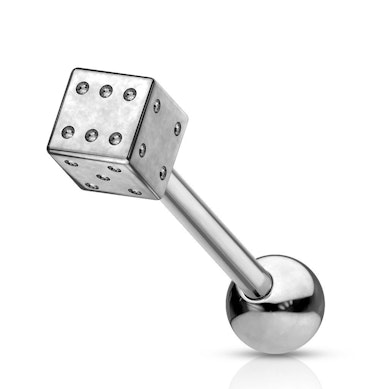 Zungenpiercing mit Würfel