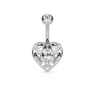 Bauchnabelpiercing in Form eines Herzens mit Herzstein