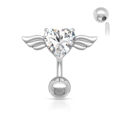 Bauchnabelpiercing mit einem Herz samt Flügeln