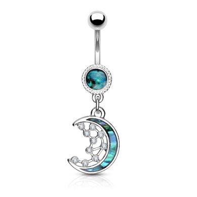 Bauchnabelpiercing mit Sichelmond und Sternen