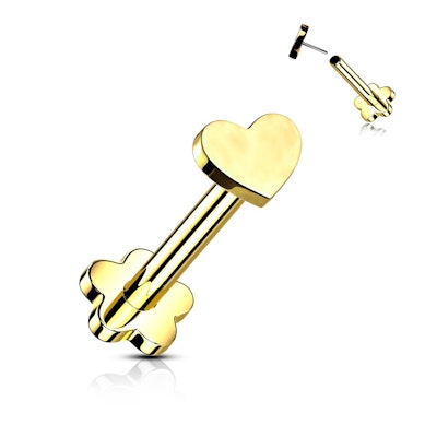 Doppelseitiges Titan-Labret mit Blume und Herz