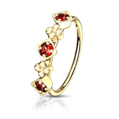 Nasenring mit Blumen und Quadraten -Rot