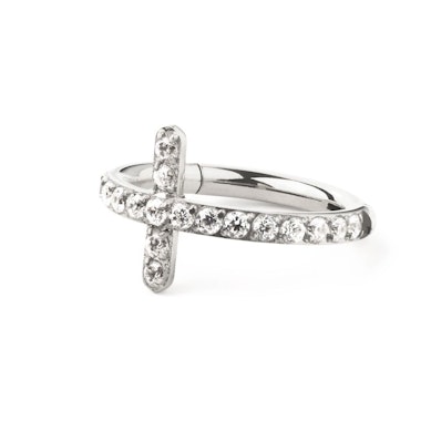 Titanring mit steinbesetztem Kreuz