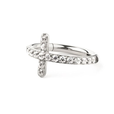 Titanring mit steinbesetztem Kreuz