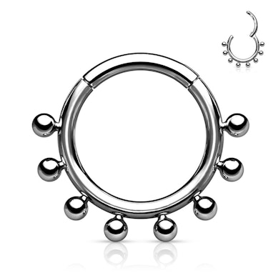 Ring aus Titan mit einem Scharnier und äußeren Perlen