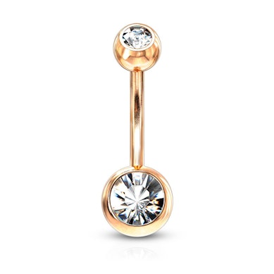 Rotgold überzogenes Bauchnabelpiercing mit doppeltem Steinbesatz