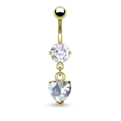 Vergoldetes Bauchnabelpiercing mit Steinen und herzförmigen Anhänger