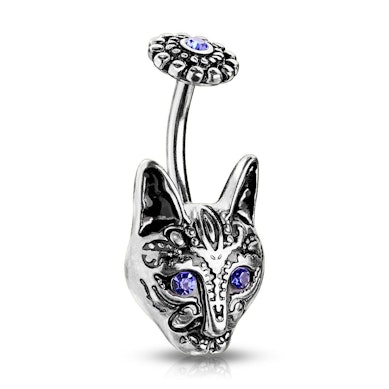 Bauchnabelpiercing mit blauäugiger Tribal-Katze