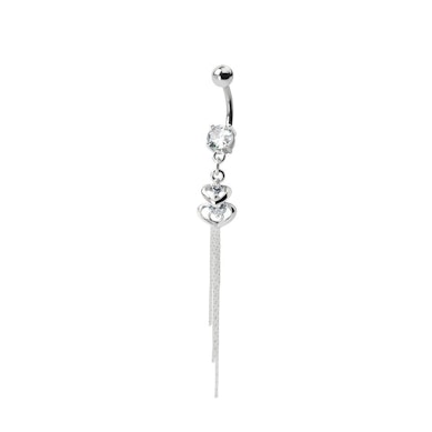 Bauchnabelpiercing mit doppelten Herzanhänger und Steinen