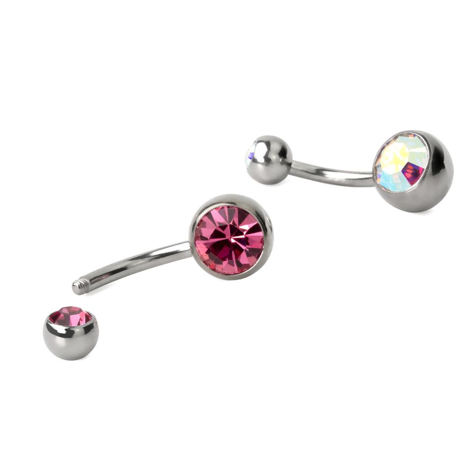 Bauchnabelpiercing aus Chirurgenstahl mit verschieden farbigen Steinen