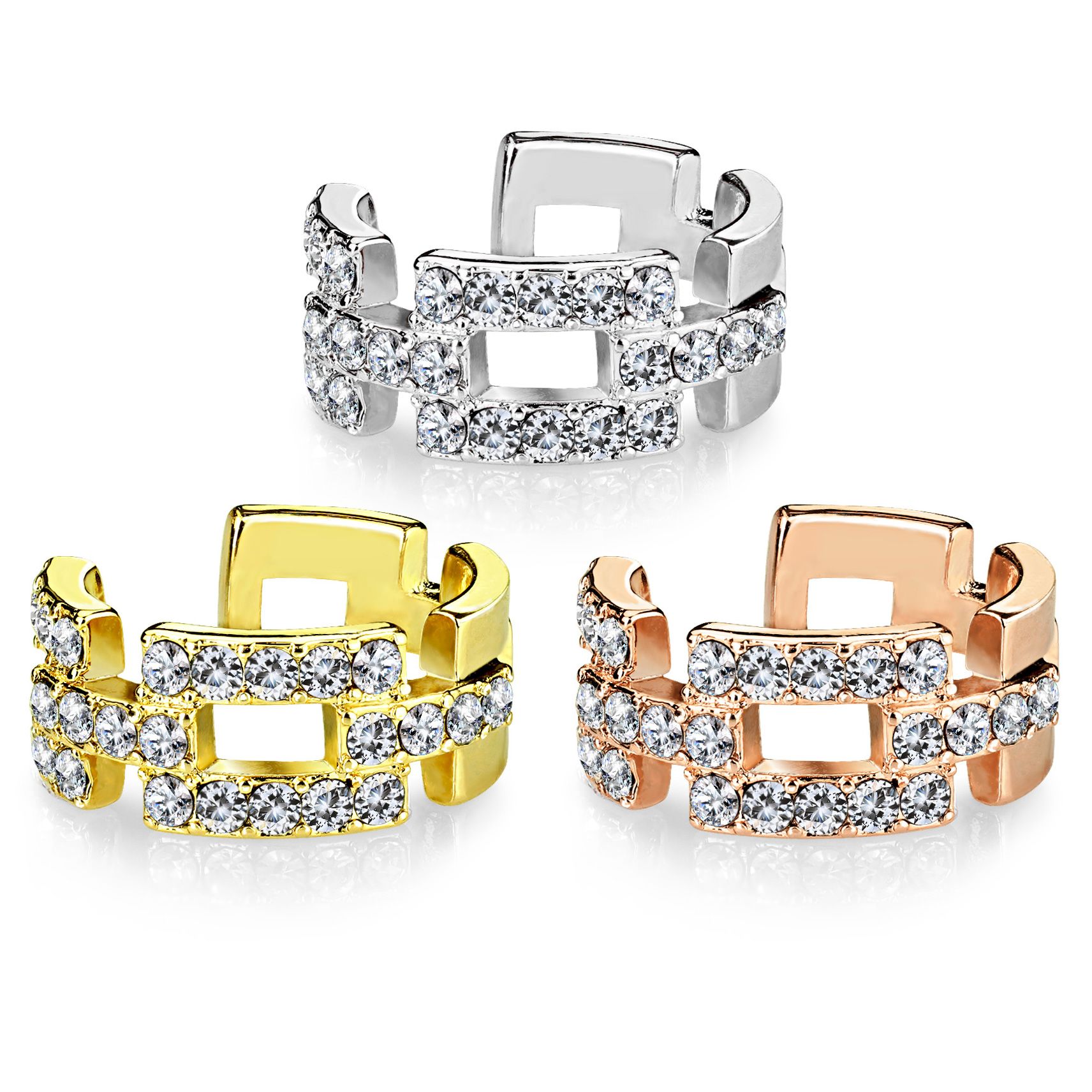 Earcuff mit steinbesetzten Vierecken