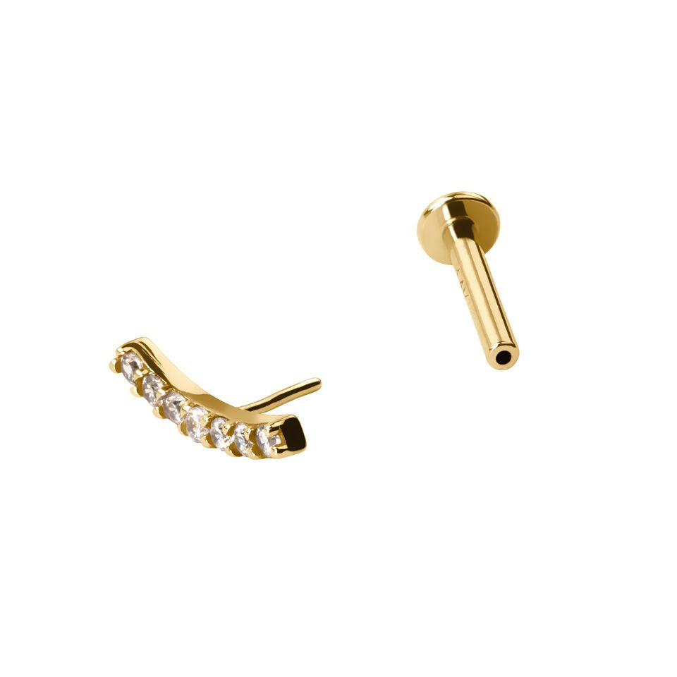 Bogenförmiges Push-in Labret aus 14k Gold mit Steinen