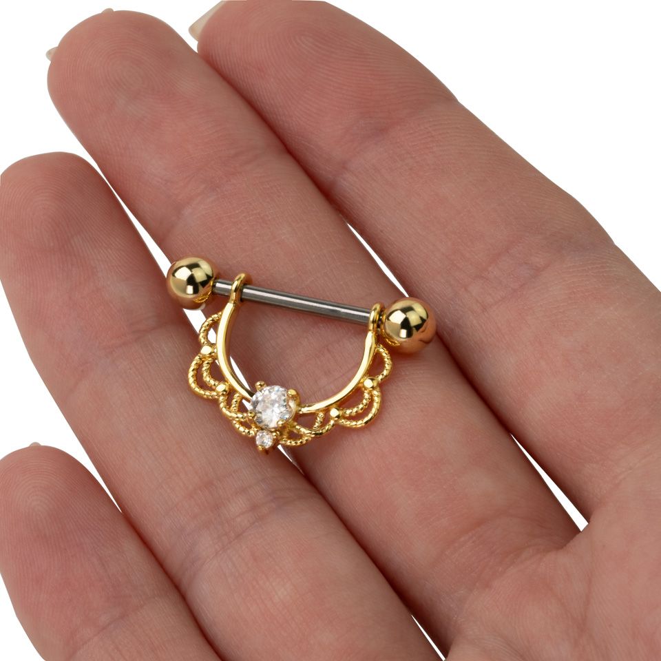 Brustwarzenpiercing mit Filigranmuster und Stein