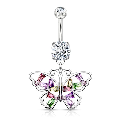 Bauchnabelpiercing mit multifarbenem Schmetterling