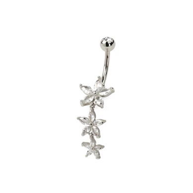 Bauchnabelpiercing mit drei Marquise-Blumen als Anhänger