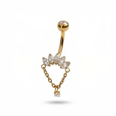 Titan-Bauchnabelring mit Marquise-Steinen und Kette