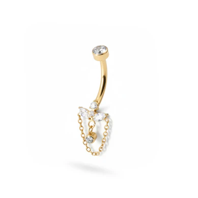 Titan-Bauchnabelpiercing mit Lotusblume und Kette