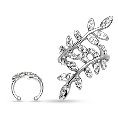 Earcuff mit steinbesetzten Blättern
