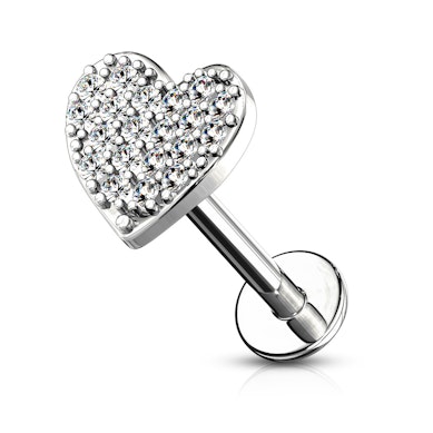 Labret mit Innengewinde und steinbesetztem Herz