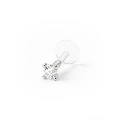 14kt. Gold Labret mit einem Stein im Bioplast Stab-14K Weißgold / PTFE