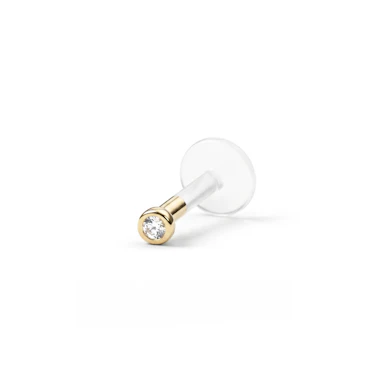 14K Gold-Labret mit Schmuckstein und PTFE Stab