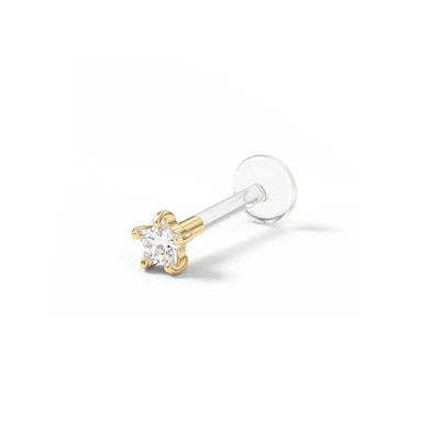 Labret aus 14 Karat Gold mit einem sternförmigen Stein und PTFE Stab