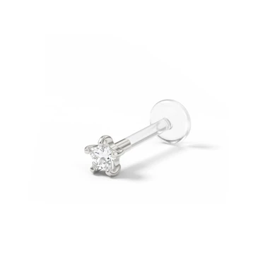 Labret aus 14 Karat Gold mit einem sternförmigen Stein und PTFE Stab-14K Weißgold / PTFE