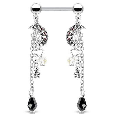 Brustwarzenpiercing mit Sternen und Monden als Anhänger