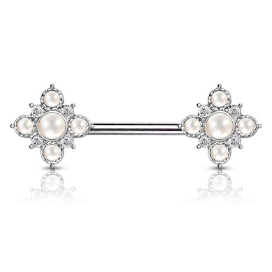 Brustwarzenpiercing mit Blume aus Perlen