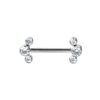 Gewindeloses Brustwarzen-Barbell mit 3 CZ Bezel Endstücke