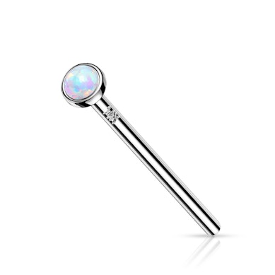 Fish Tail Nasenpiercing aus 14 Karat Gold mit rundem Opalstein