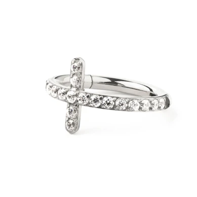 Titanring mit steinbesetztem Kreuz
