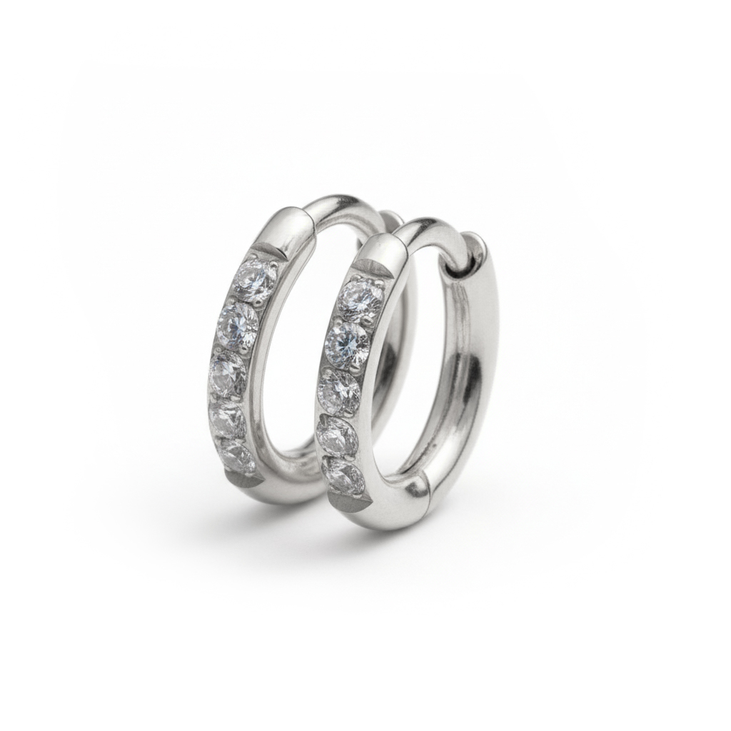 Paar Titan-Huggie-Ringe mit Schmucksteinen