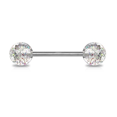 Zungenpiercing aus Titan mit Glitzerkugeln