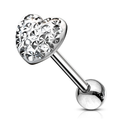Zungenpiercing mit Steinbesatz in Form einer Herzkugel