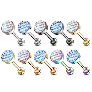 Zungenpiercing mit farblich nuancierten Schuppendesign