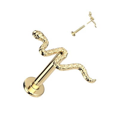 Push-in Labret aus 14kt. Gold mit detailreicher Schlange