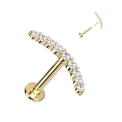 Bogenförmiges Push-in Labret aus 14kt. Gold mit CZ Steinen