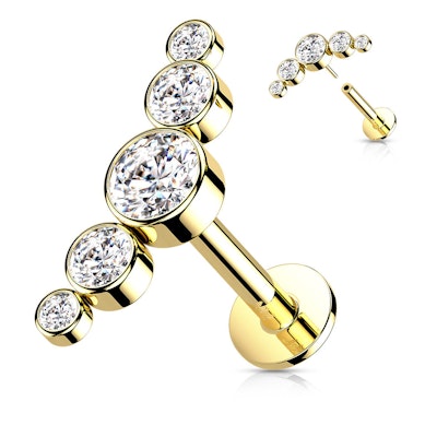 Push-in Labret aus 14 kt. Gold mit 5 Steinen