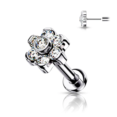 Push-in Titan Labret mit einer Blume aus Stein