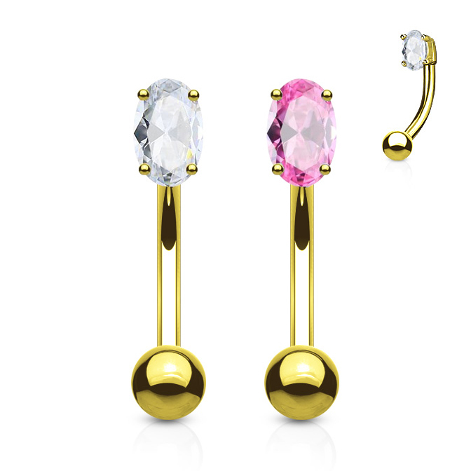 Gebogener Stab aus 14 Karat Gold mit einem Stein